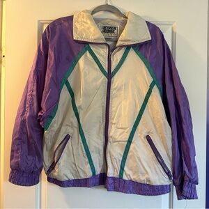 Vintage River Edge windbreaker jacket in purple, teal and white